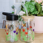 Springtime Flowers Glass Can Cup Drinkware La Vie Bien Springtime Flowers Glass Can Cup