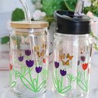 Springtime Flowers Glass Can Cup Drinkware La Vie Bien Springtime Flowers Glass Can Cup