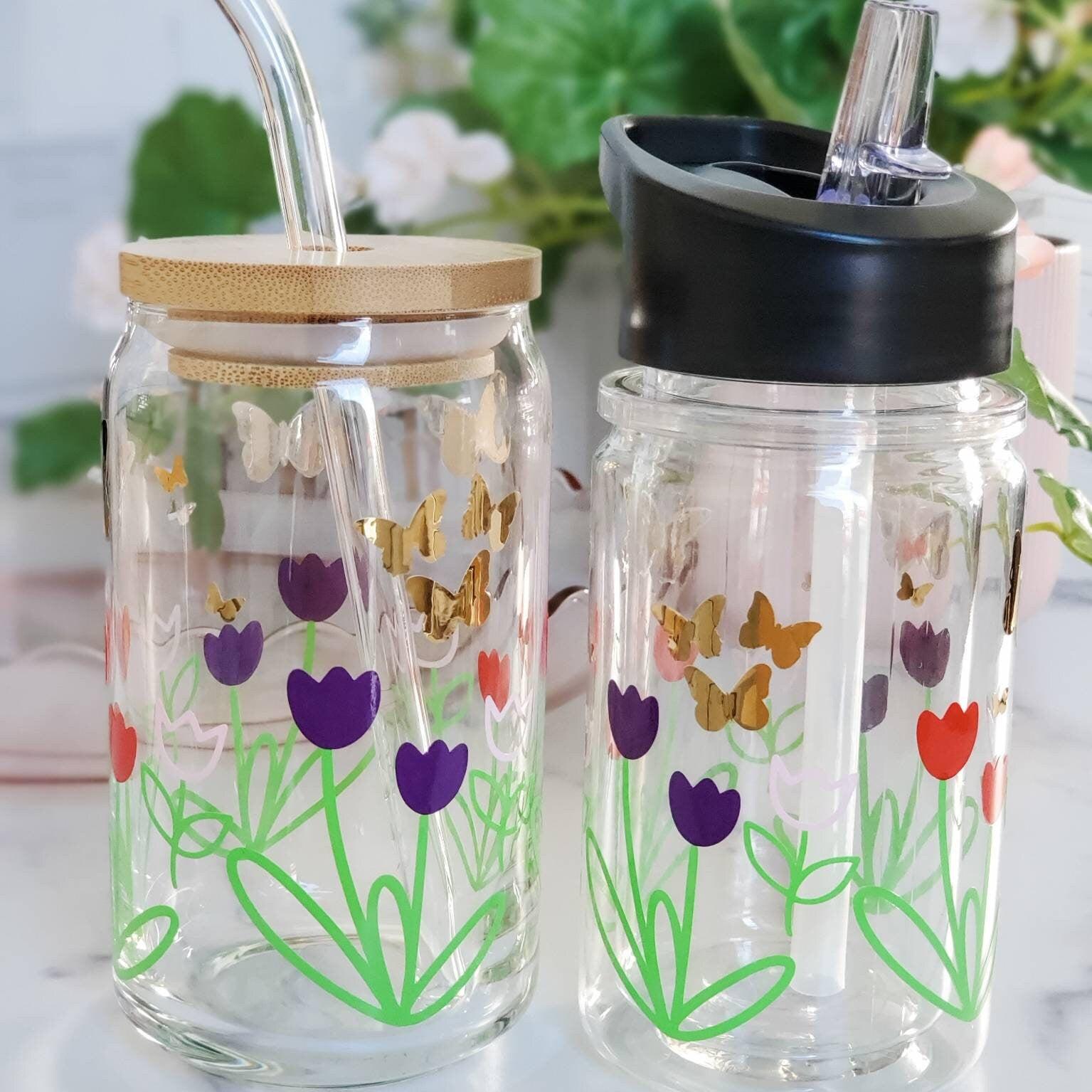 Springtime Flowers Glass Can Cup Drinkware La Vie Bien Springtime Flowers Glass Can Cup