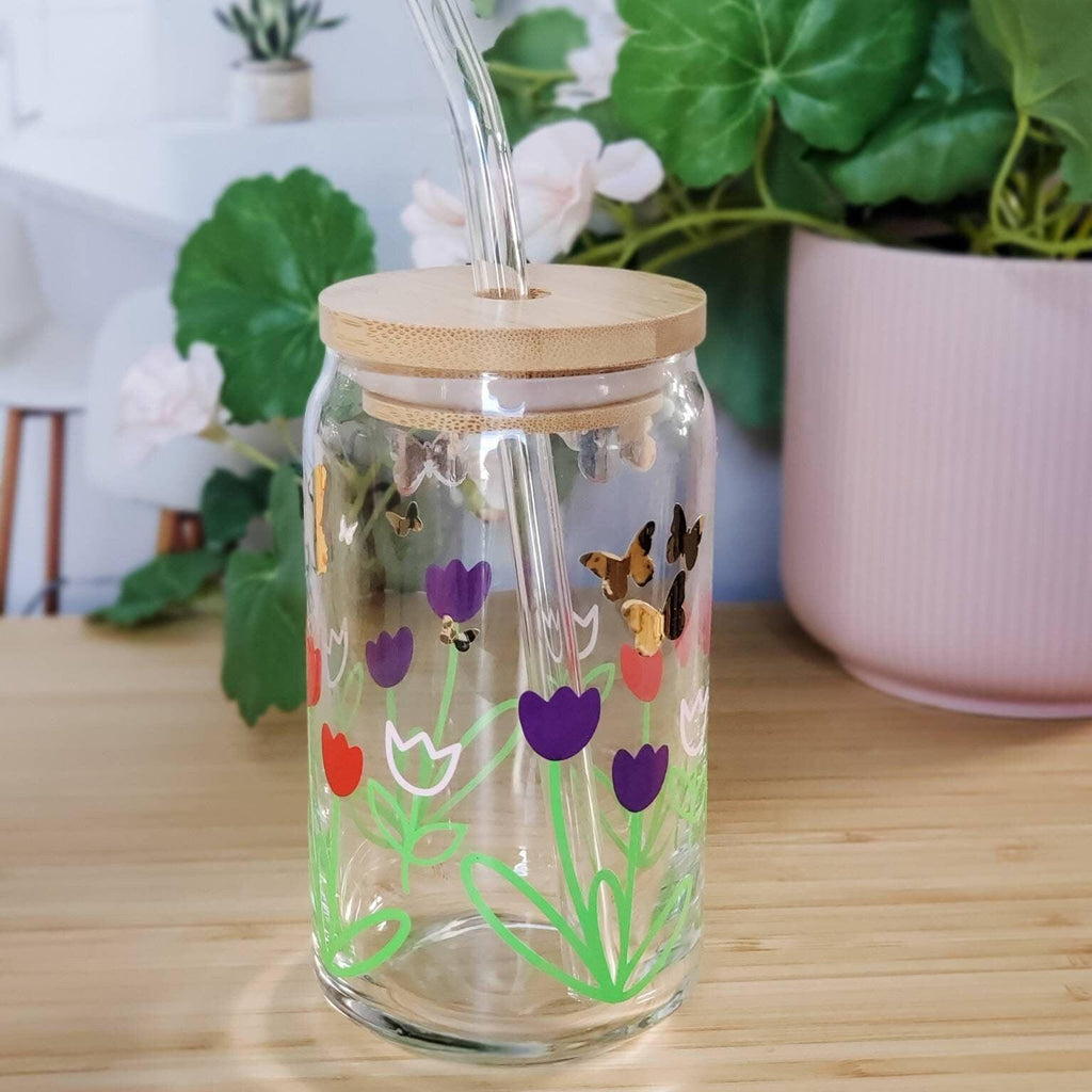 Springtime Flowers Glass Can Cup Drinkware La Vie Bien Springtime Flowers Glass Can Cup