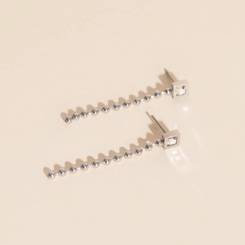 Square Crystal Bead Chain Stud Earrings by Oh Clementine
