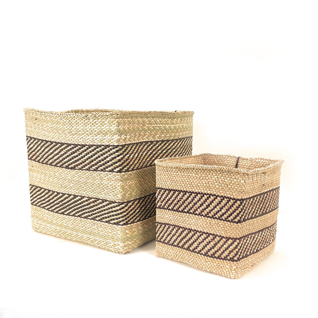Square Natural w/ Black Stripe Iringa Basket La Vie Bien Square Natural w/ Black Stripe Iringa Basket