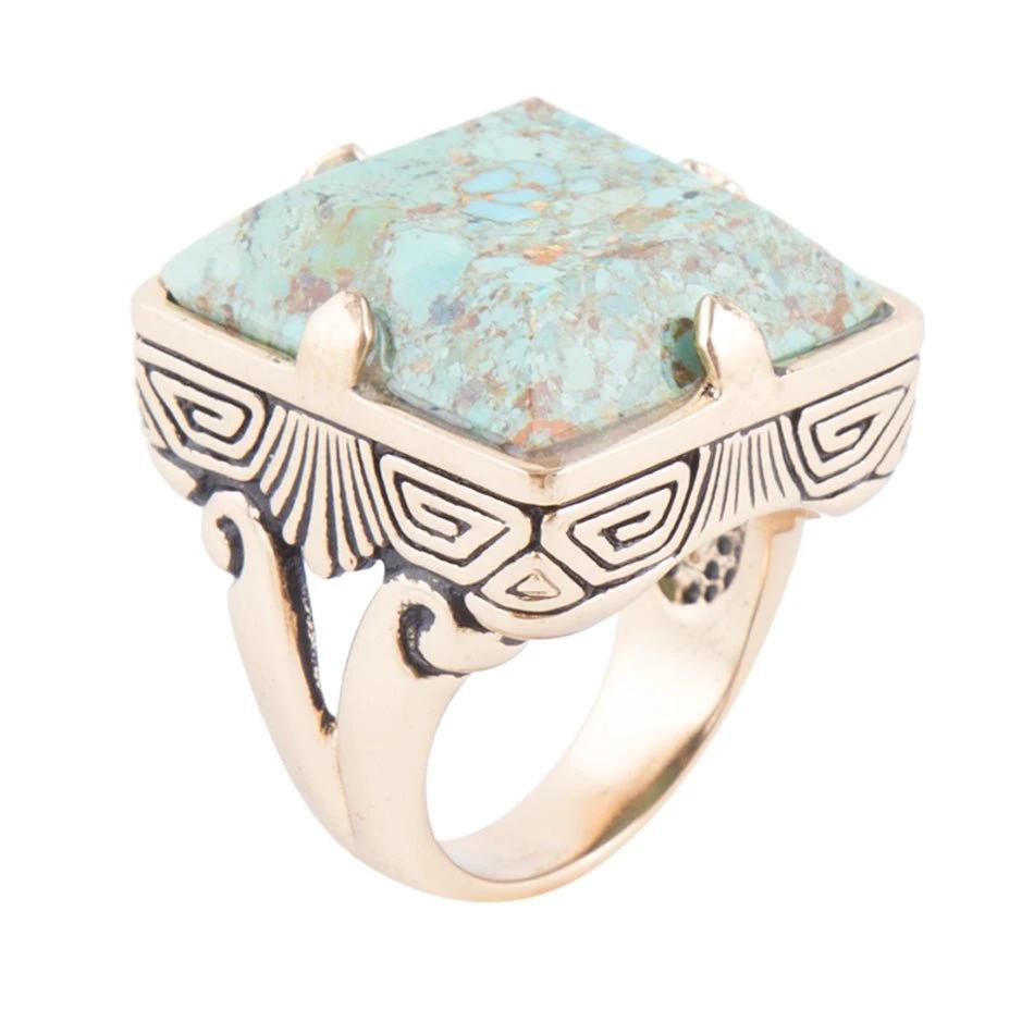 Square Statement Blue Turquoise Golden Ring by Barse Jewelry
