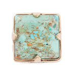 Square Statement Blue Turquoise Golden Ring by Barse Jewelry