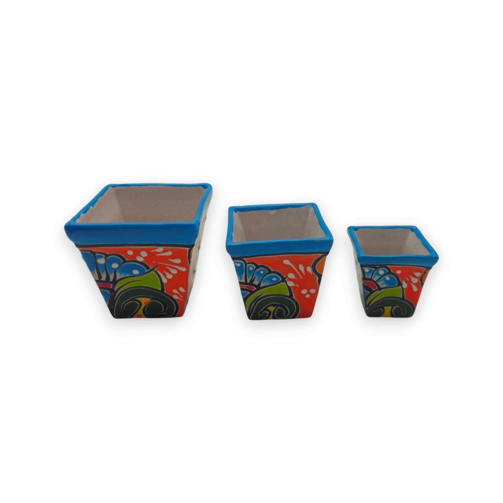 Square Talavera Planter Set | Colorful Mexican Mini Pots (Set of 3) Talavera Flower Pot La Vie Bien Square Talavera Planter Set | Colorful Mexican Mini Pots (Set of 3)
