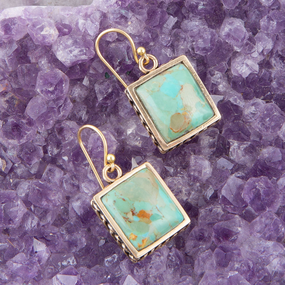 Squared Up Blue Turquoise Golden Drop Earrings Earrings La Vie Bien Squared Up Blue Turquoise Golden Drop Earrings