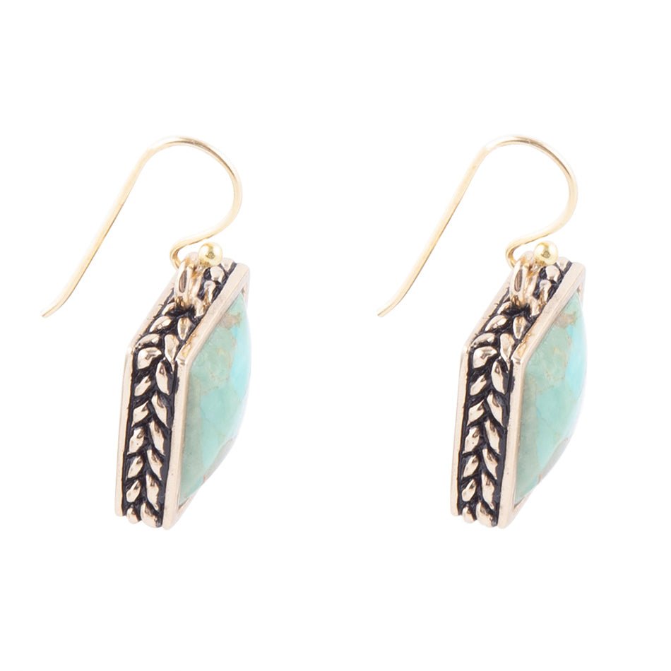 Squared Up Blue Turquoise Golden Drop Earrings Earrings La Vie Bien Squared Up Blue Turquoise Golden Drop Earrings