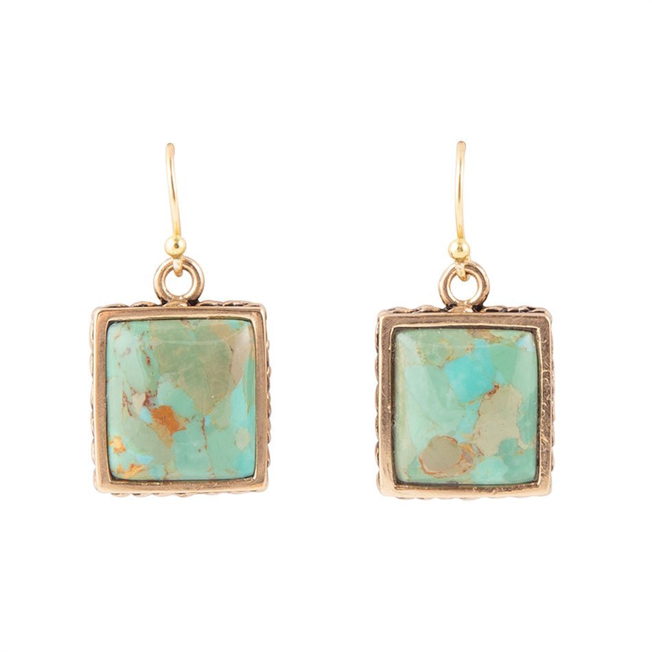 Squared Up Blue Turquoise Golden Drop Earrings Earrings La Vie Bien Squared Up Blue Turquoise Golden Drop Earrings