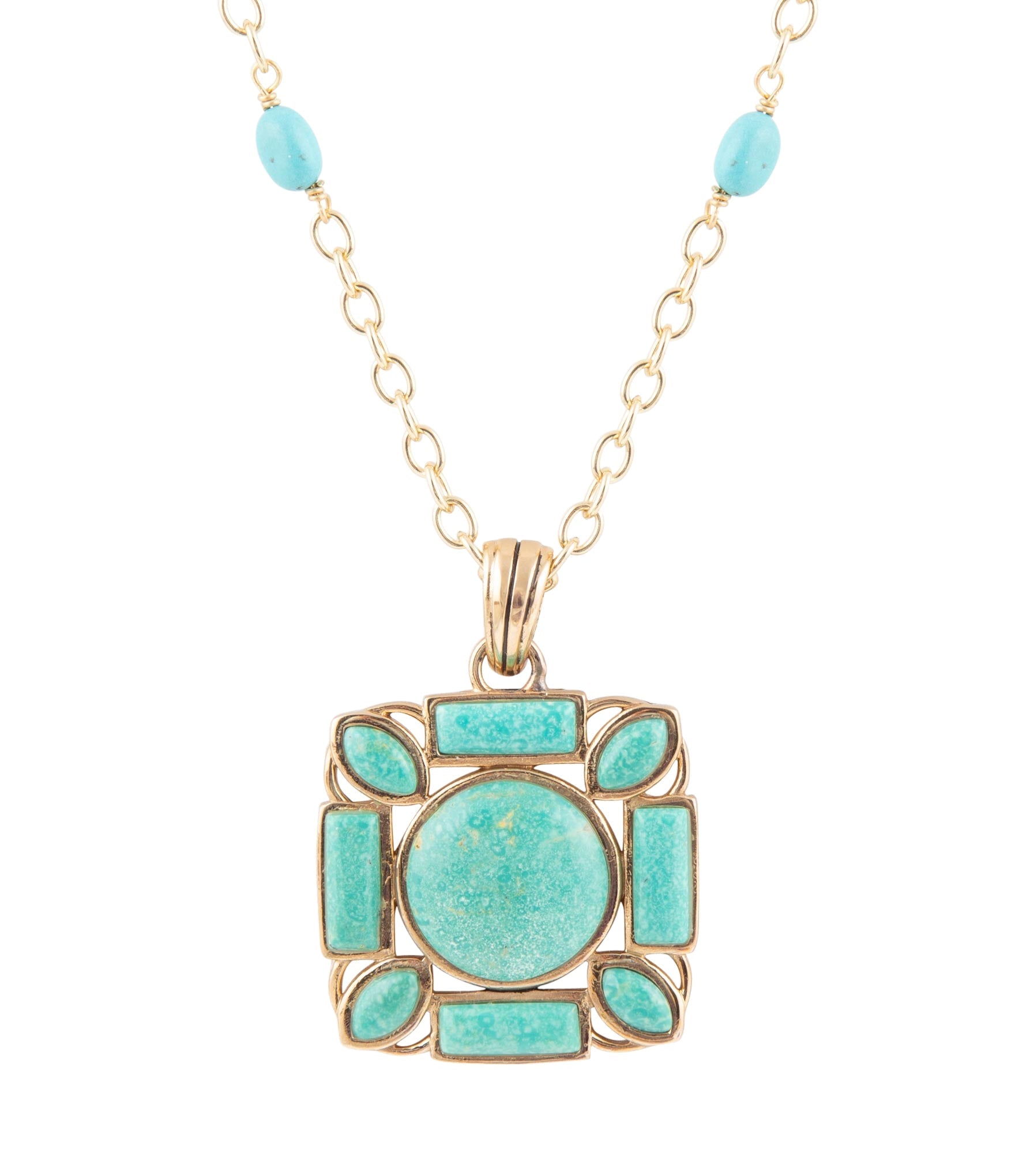Squared Up Green Turquoise Pendant Necklace