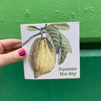 Squeeze The Day Inspo Lemon Wooden Block Sign | 4" x 4" Decor La Vie Bien Squeeze The Day Inspo Lemon Wooden Block Sign | 4" x 4"