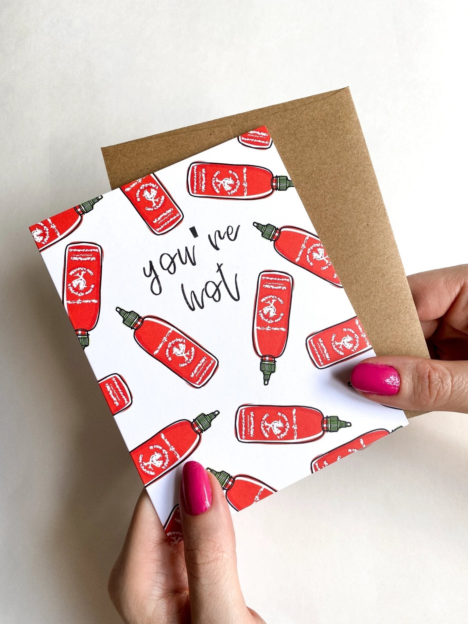 Sriracha Funny Valentines Card, Unique Anniversary Card, Hot Sauce Lover by Five Dot Post