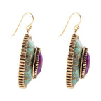 Stacked Stone Blue and Purple Turquoise Golden Drop Earrings Earrings La Vie Bien Stacked Stone Blue and Purple Turquoise Golden Drop Earrings