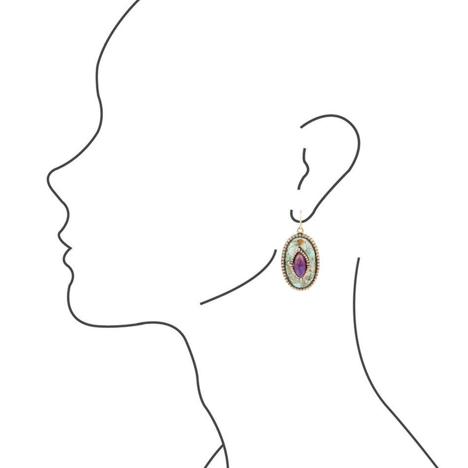 Stacked Stone Blue and Purple Turquoise Golden Drop Earrings Earrings La Vie Bien Stacked Stone Blue and Purple Turquoise Golden Drop Earrings