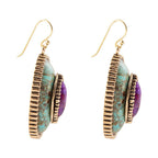 Stacked Stone Blue and Purple Turquoise Golden Drop Earrings