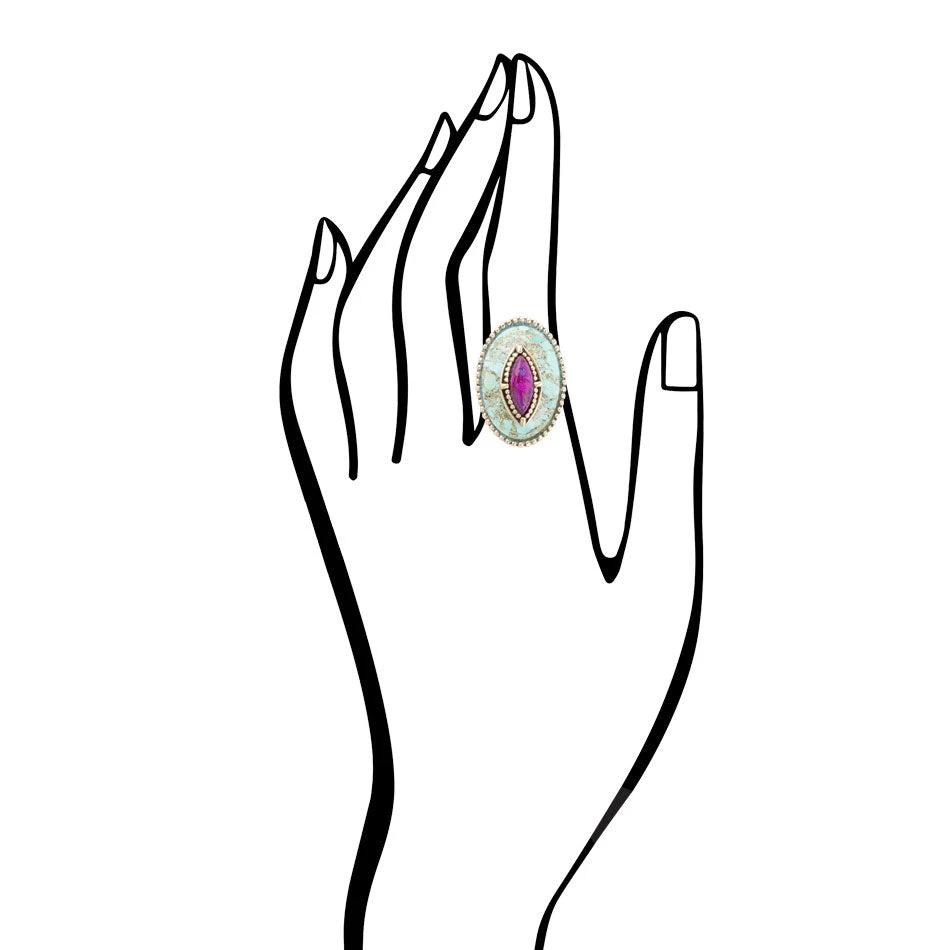 Stacked Stone Blue and Purple Turquoise Golden Ring by Barse Jewelry