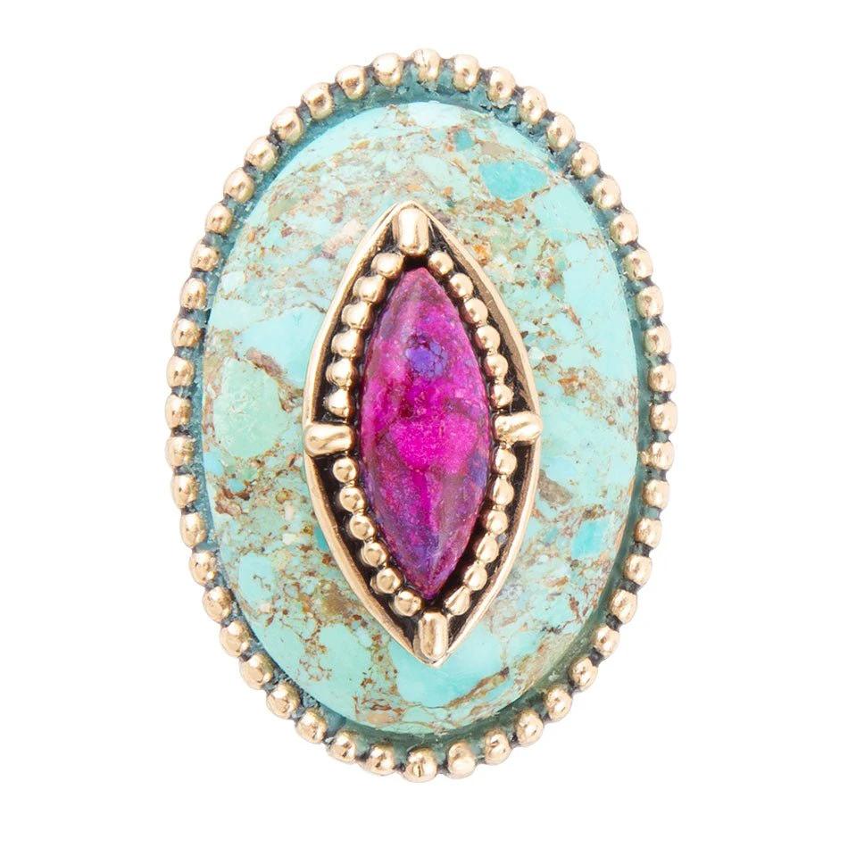 Stacked Stone Blue and Purple Turquoise Golden Ring by Barse Jewelry