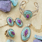Stacked Stone Blue and Purple Turquoise Golden Ring by Barse Jewelry