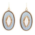 Blue Denim Dreams White Mother of Pearl Golden Drop Earrings by Barse Jewelry