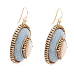 Blue Denim Dreams White Mother of Pearl Golden Drop Earrings by Barse Jewelry