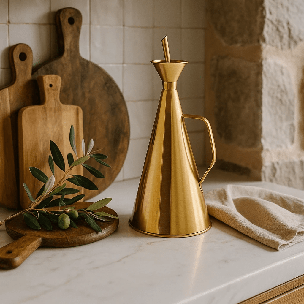 Stainless Steel Oil Cruet with Gold Finish by White Cliff Studio