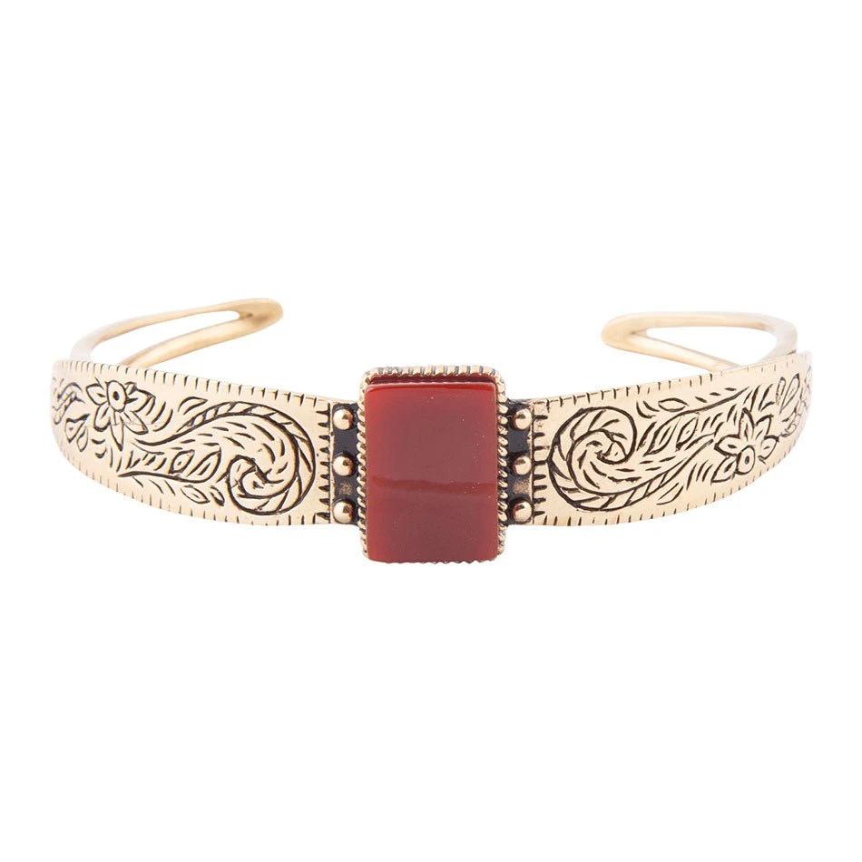 Stamped Orange Carnelian Golden Cuff Bracelet by Barse Jewelry