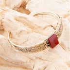 Stamped Orange Carnelian Golden Cuff Bracelet by Barse Jewelry