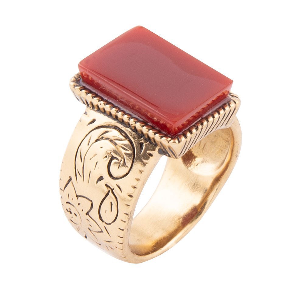 Stamped Orange Carnelian Golden Ring Rings La Vie Bien Stamped Orange Carnelian Golden Ring