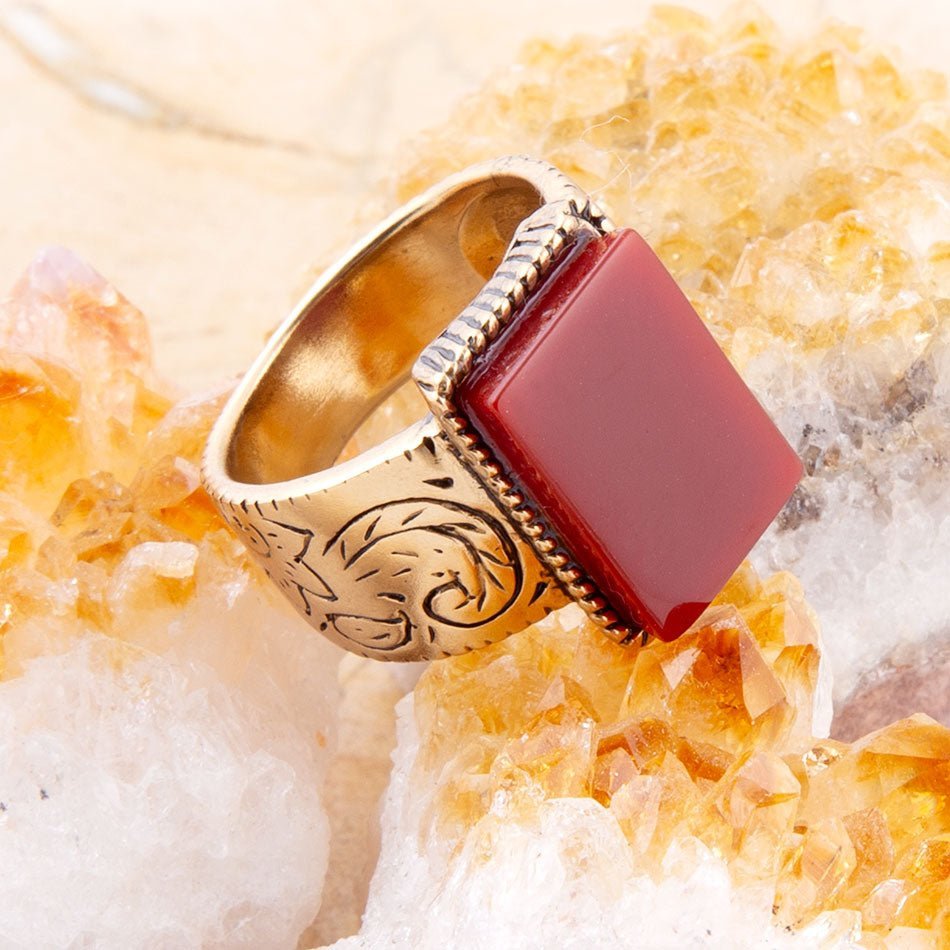 Stamped Orange Carnelian Golden Ring Rings La Vie Bien Stamped Orange Carnelian Golden Ring