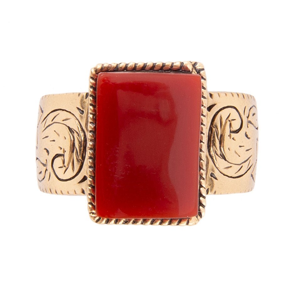 Stamped Orange Carnelian Golden Ring Rings La Vie Bien Stamped Orange Carnelian Golden Ring