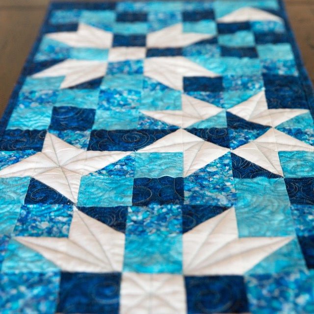 Standout Stars in Icy Blue Quilted Table Runner Precut Quilt Kit Quilt Kit La Vie Bien Standout Stars in Icy Blue Quilted Table Runner Precut Quilt Kit