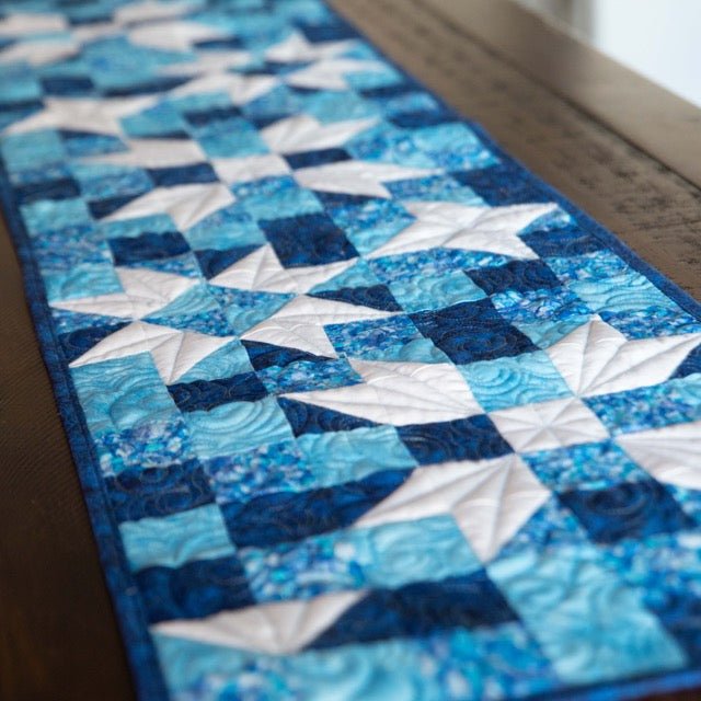 Standout Stars in Icy Blue Quilted Table Runner Precut Quilt Kit Quilt Kit La Vie Bien Standout Stars in Icy Blue Quilted Table Runner Precut Quilt Kit