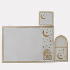 Star & Crescent Embroidered Leather Placemat Set | 3-Piece Dining Table Decor (MAC390)