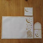 Star & Crescent Embroidered Leather Placemat Set | 3-Piece Dining Table Decor (MAC390) La Vie Bien Star & Crescent Embroidered Leather Placemat Set | 3-Piece Dining Table Decor (MAC390)
