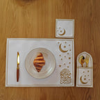 Star & Crescent Embroidered Leather Placemat Set | 3-Piece Dining Table Decor (MAC390) La Vie Bien Star & Crescent Embroidered Leather Placemat Set | 3-Piece Dining Table Decor (MAC390)