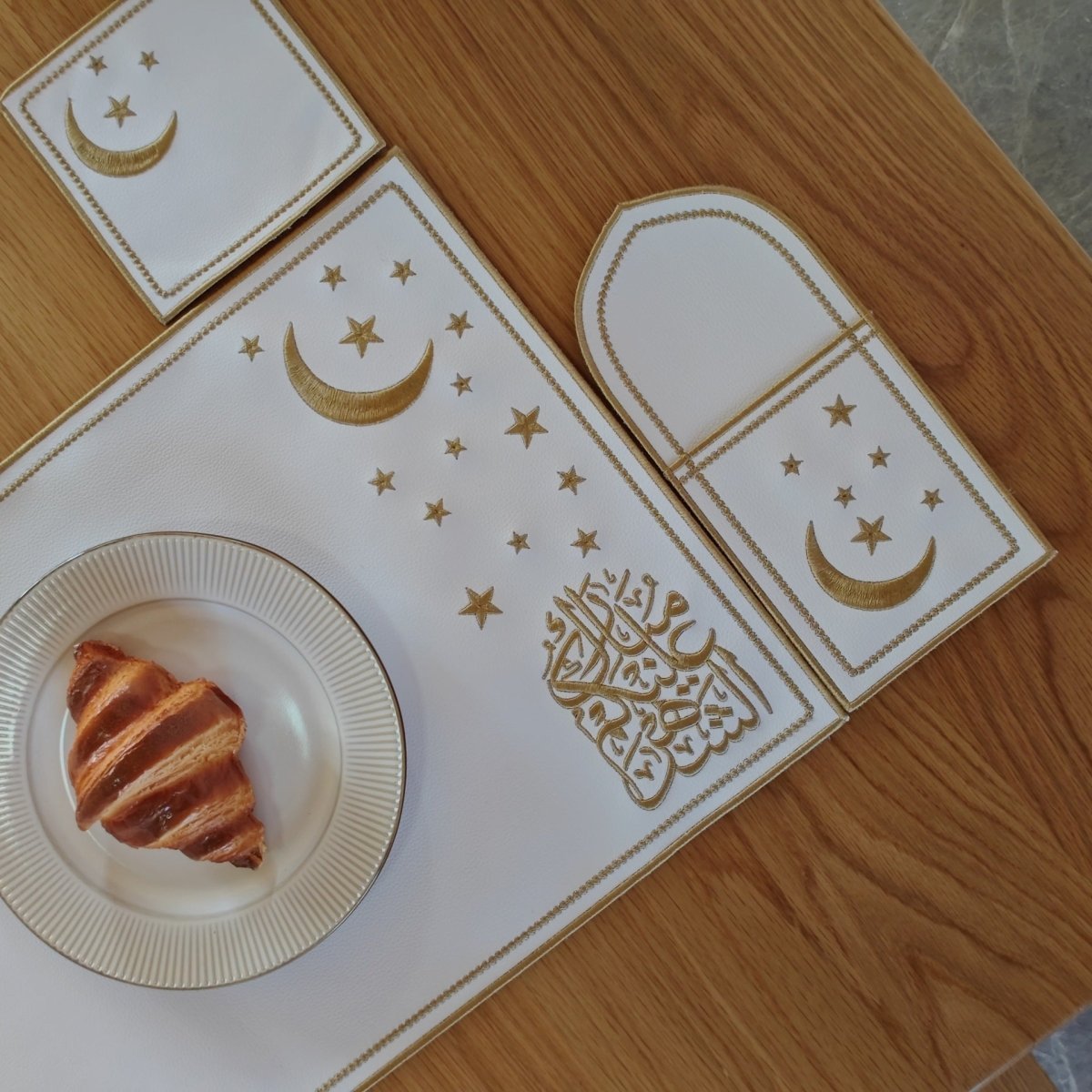 Star & Crescent Embroidered Leather Placemat Set | 3-Piece Dining Table Decor (MAC390) La Vie Bien Star & Crescent Embroidered Leather Placemat Set | 3-Piece Dining Table Decor (MAC390)