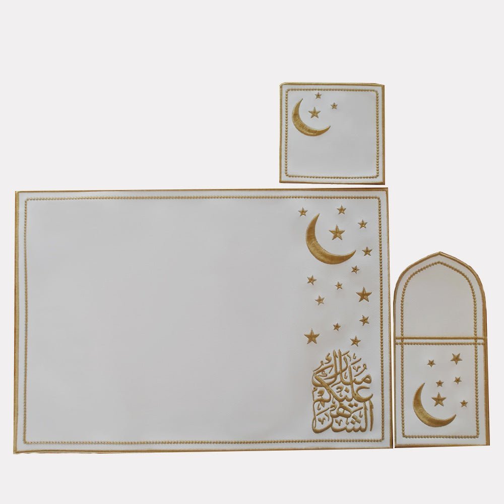 Star & Crescent Embroidered Leather Placemat Set | 3-Piece Dining Table Decor (MAC390) La Vie Bien Star & Crescent Embroidered Leather Placemat Set | 3-Piece Dining Table Decor (MAC390)
