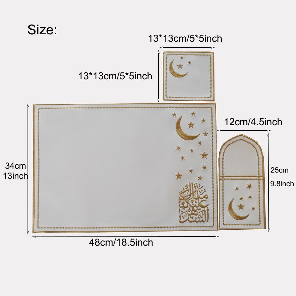 Star & Crescent Embroidered Leather Placemat Set | 3-Piece Dining Table Decor (MAC390) La Vie Bien Star & Crescent Embroidered Leather Placemat Set | 3-Piece Dining Table Decor (MAC390)