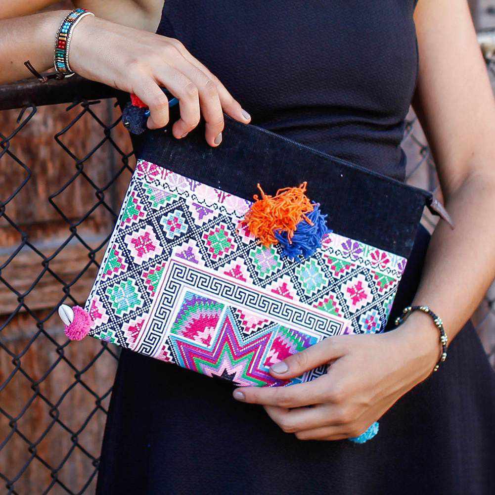 Star Cross Stitch Clutch | Tablet iPad Bag - Thailand Bags La Vie Bien Star Cross Stitch Clutch | Tablet iPad Bag - Thailand