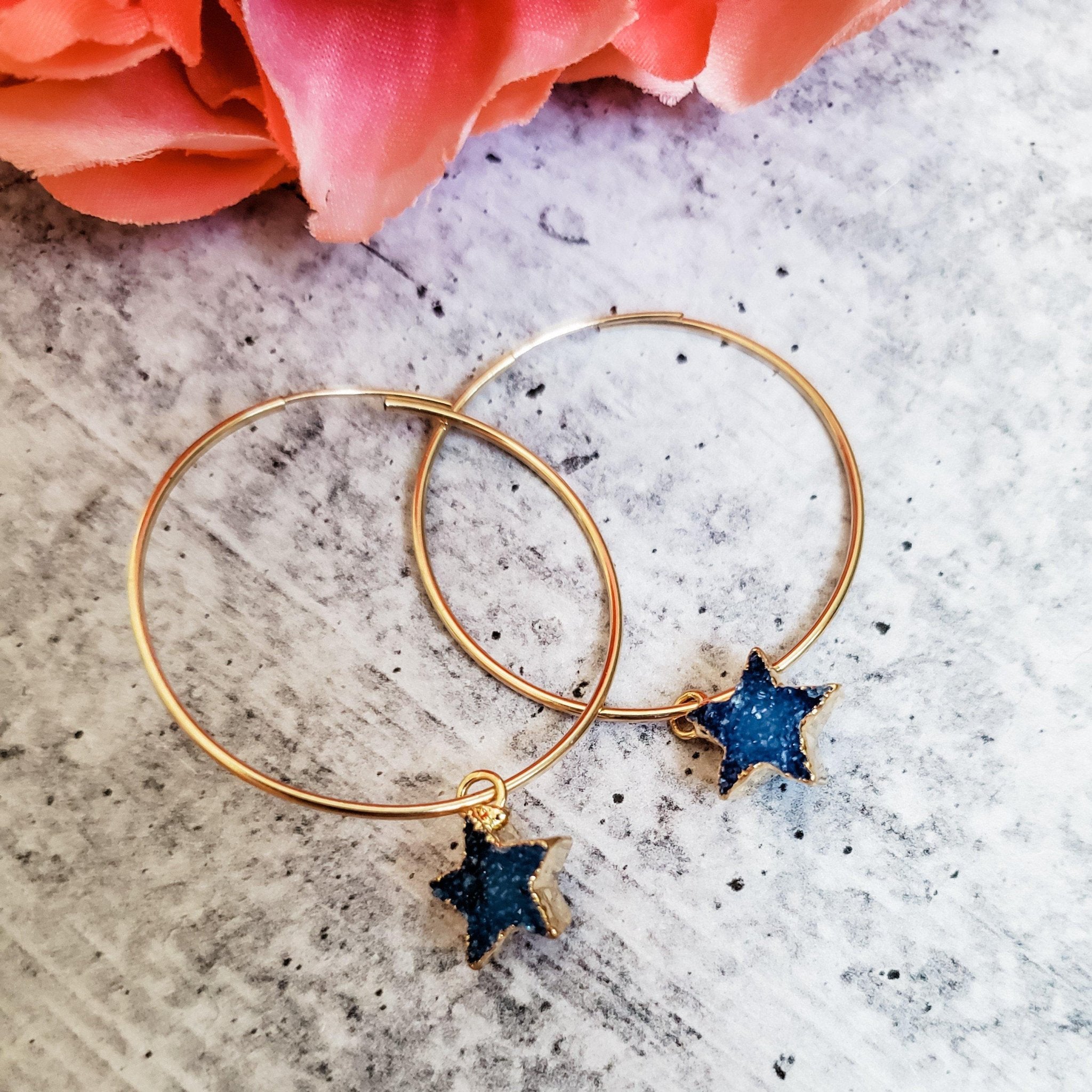 Star Druzy Endless Hoop Earrings Crystal Earrings La Vie Bien Star Druzy Endless Hoop Earrings