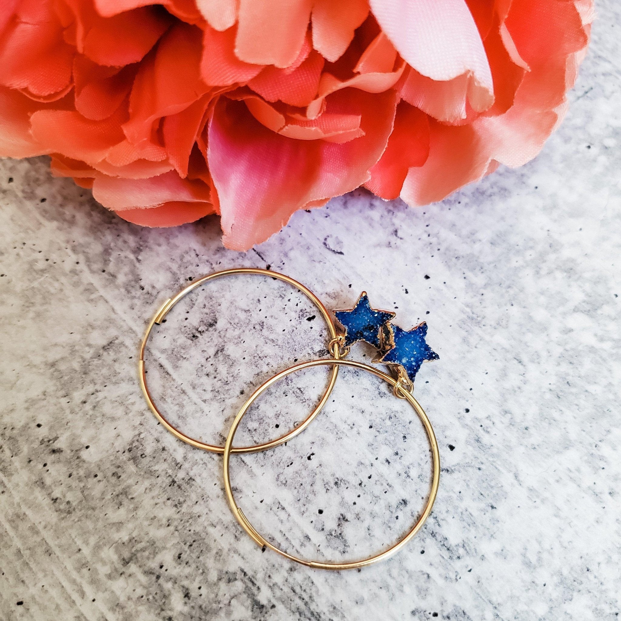 Star Druzy Endless Hoop Earrings Crystal Earrings La Vie Bien Star Druzy Endless Hoop Earrings