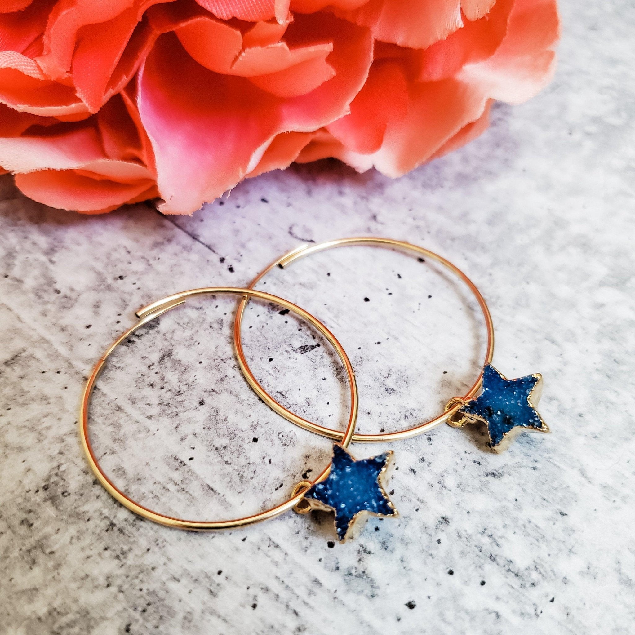 Star Druzy Endless Hoop Earrings Crystal Earrings La Vie Bien Star Druzy Endless Hoop Earrings