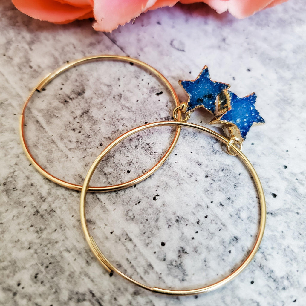 Star Druzy Endless Hoop Earrings Crystal Earrings La Vie Bien Star Druzy Endless Hoop Earrings