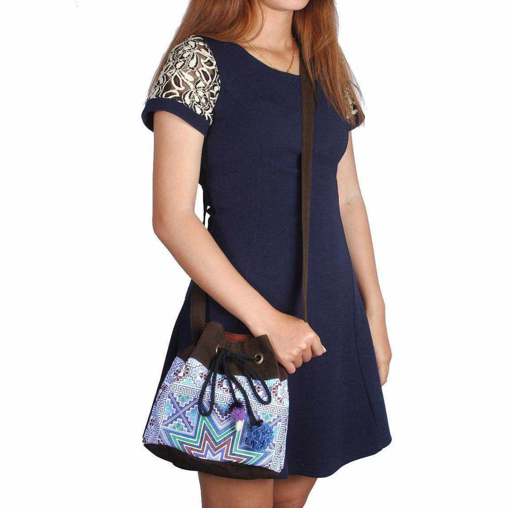 Star Hmong Embroidered Bucket Bag - Thailand Bags La Vie Bien Star Hmong Embroidered Bucket Bag - Thailand