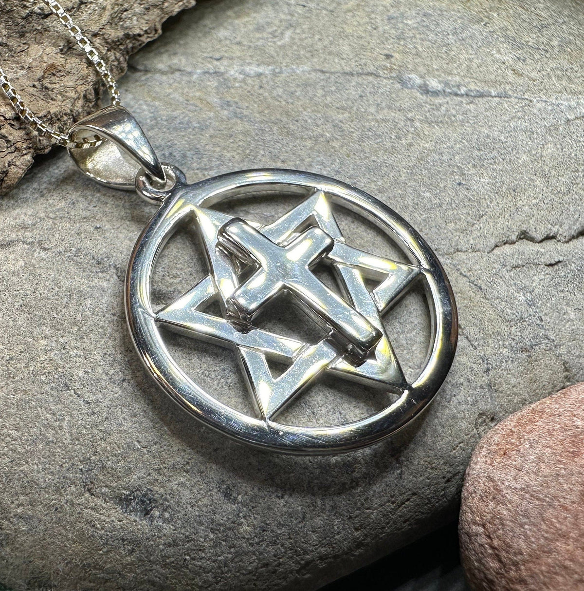 Star of David Cross Necklace in Sterling Silver Pendant La Vie Bien Star of David Cross Necklace in Sterling Silver