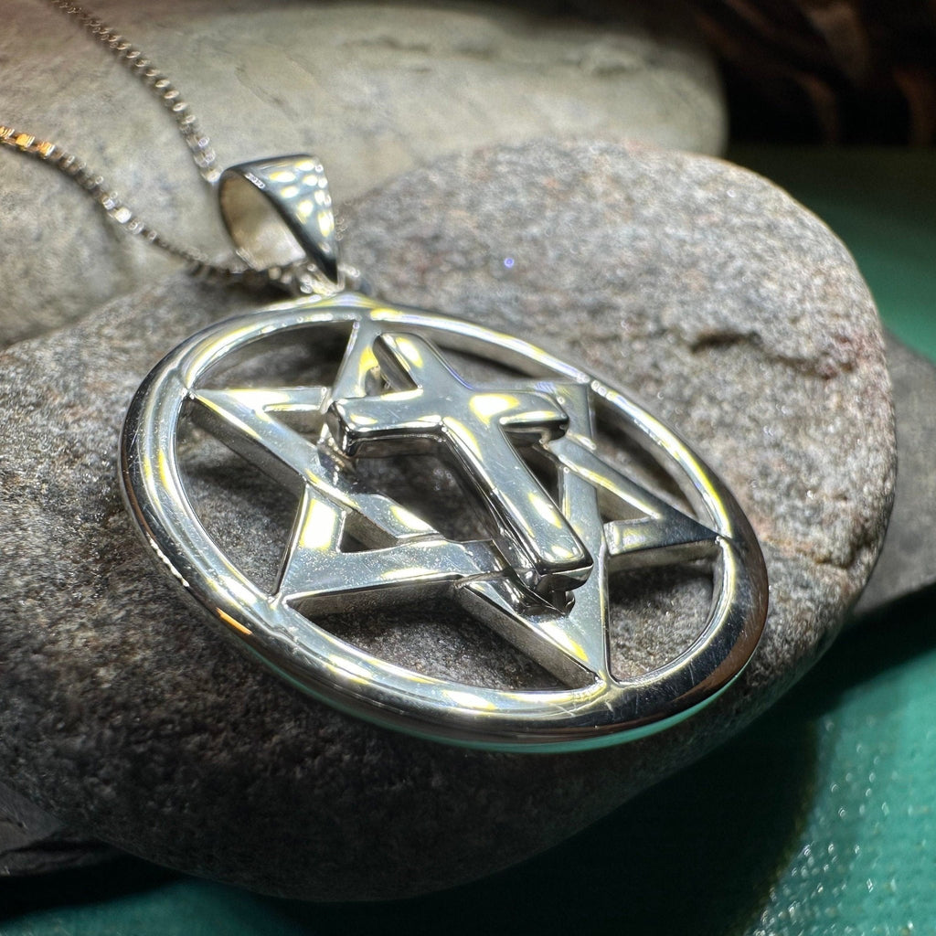 Star of David Cross Necklace in Sterling Silver Pendant La Vie Bien Star of David Cross Necklace in Sterling Silver