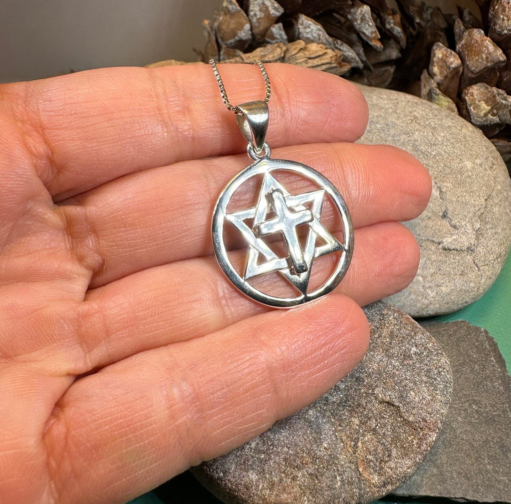 Star of David Cross Necklace in Sterling Silver Pendant La Vie Bien Star of David Cross Necklace in Sterling Silver