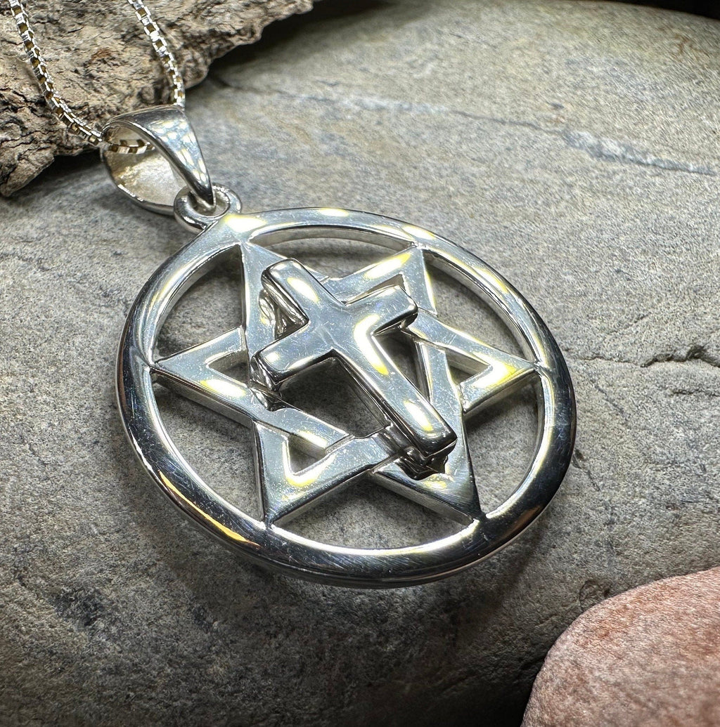 Star of David Cross Necklace in Sterling Silver Pendant La Vie Bien Star of David Cross Necklace in Sterling Silver