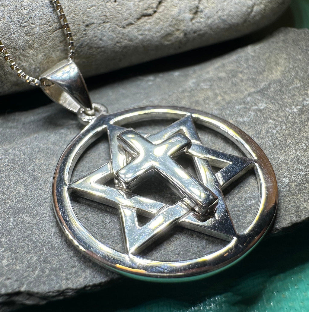 Star of David Cross Necklace in Sterling Silver Pendant La Vie Bien Star of David Cross Necklace in Sterling Silver