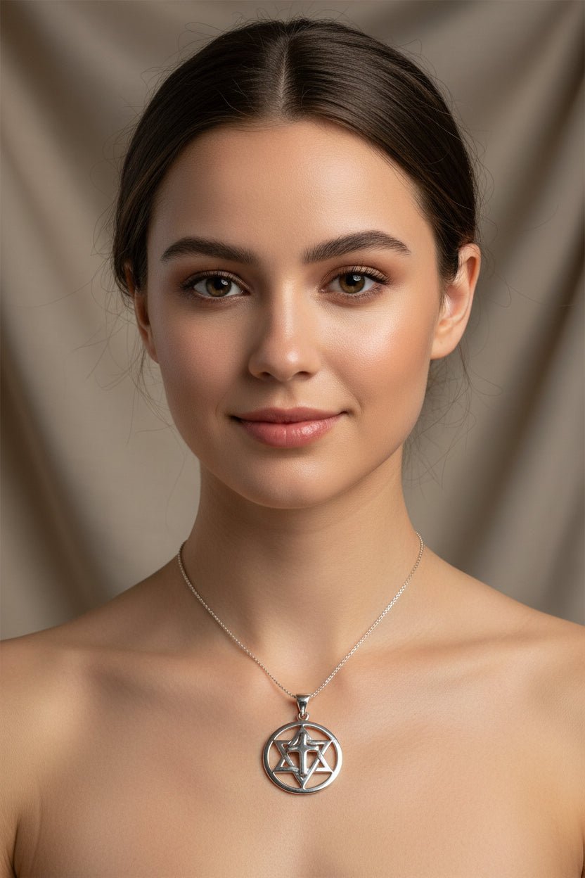 Star of David Cross Necklace in Sterling Silver Pendant La Vie Bien Star of David Cross Necklace in Sterling Silver