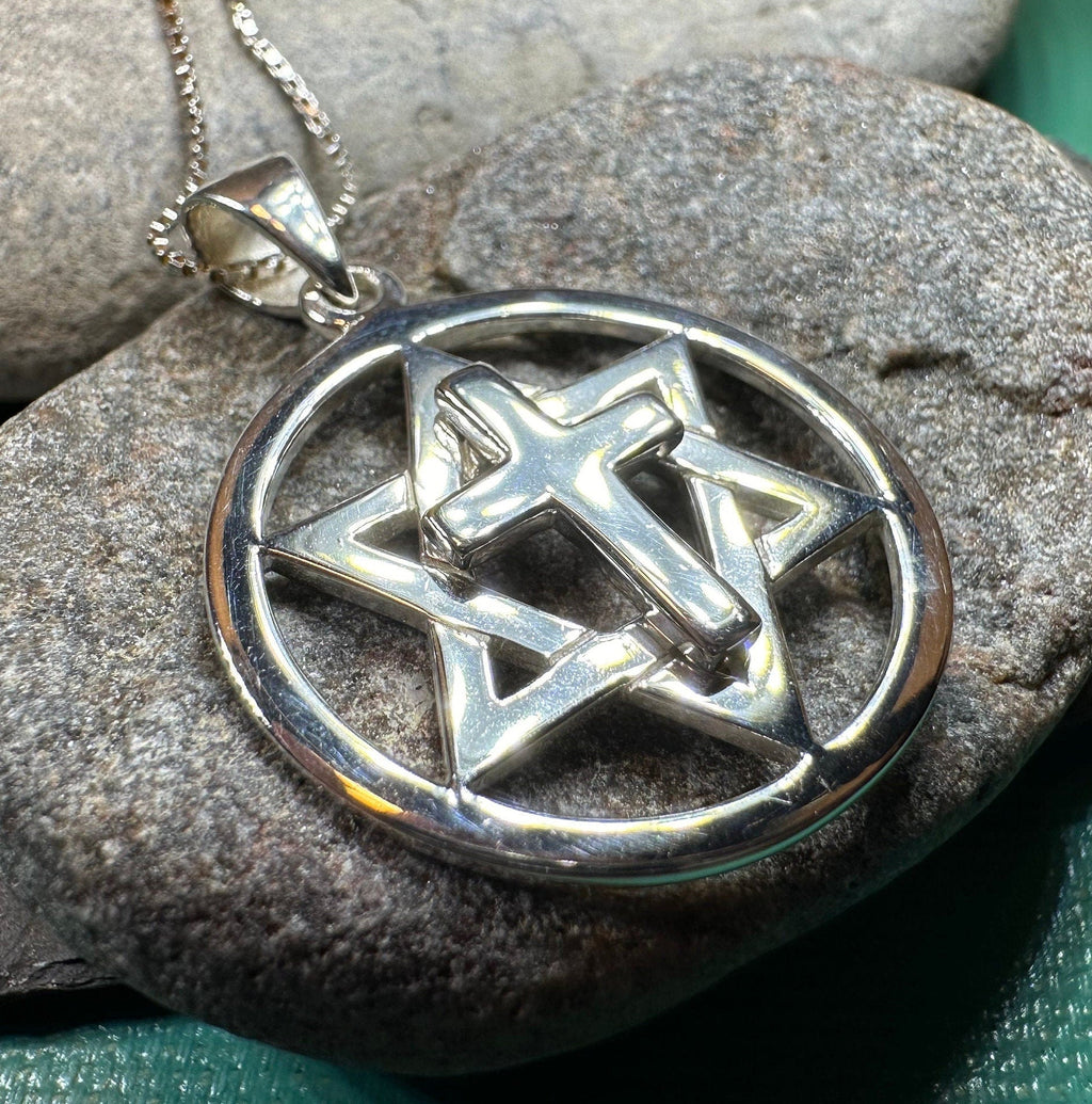 Star of David Cross Necklace in Sterling Silver Pendant La Vie Bien Star of David Cross Necklace in Sterling Silver
